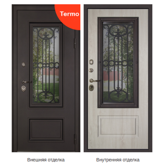 Стальная дверь "Аляска" с окном и лазерной резкой (терморазрыв)